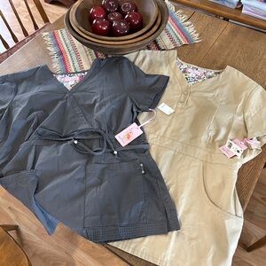 Koi Tan & Grey Scrub TOPS NWT